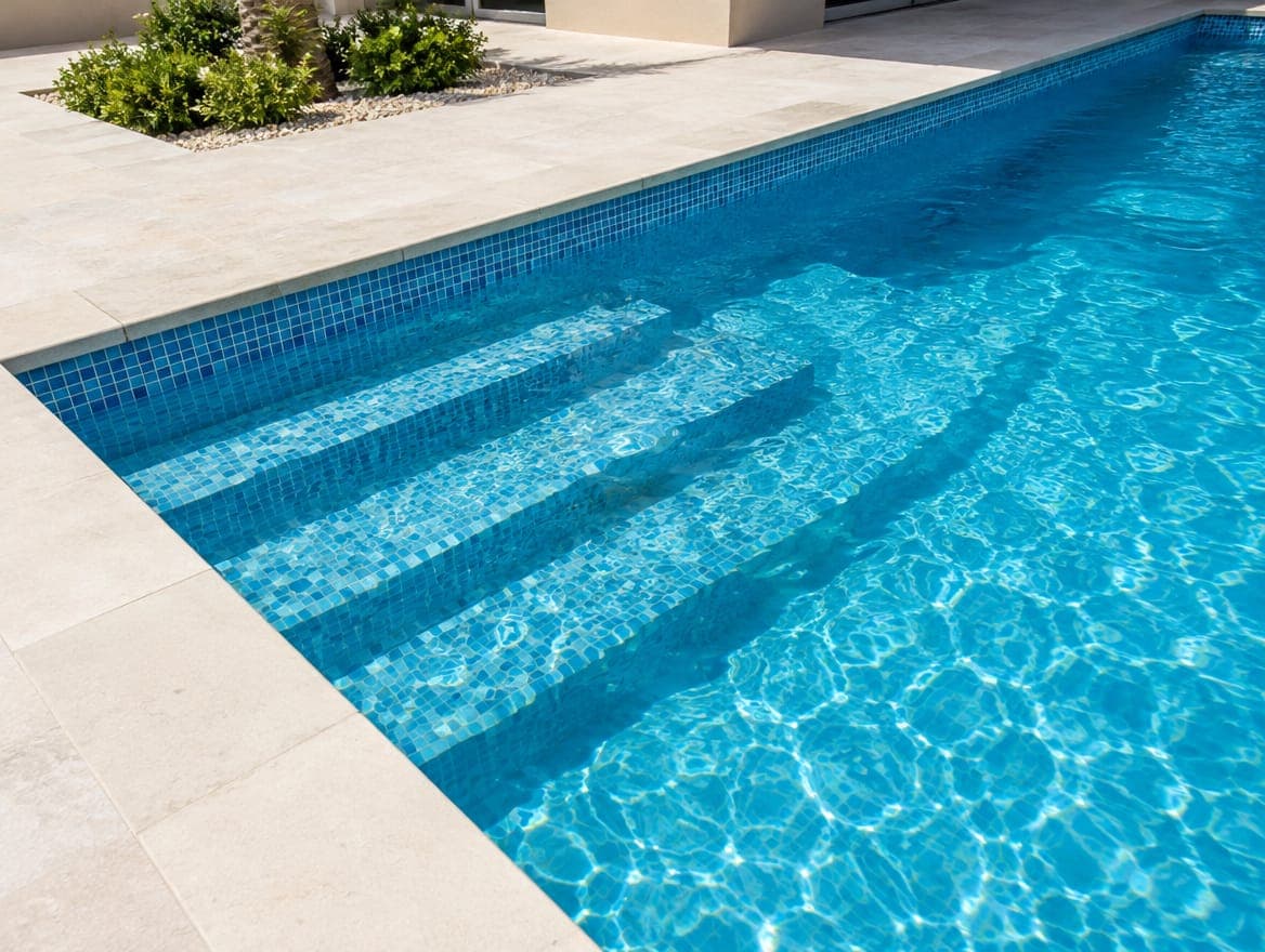 After: Re-tiling a villa pool with failed mosaic